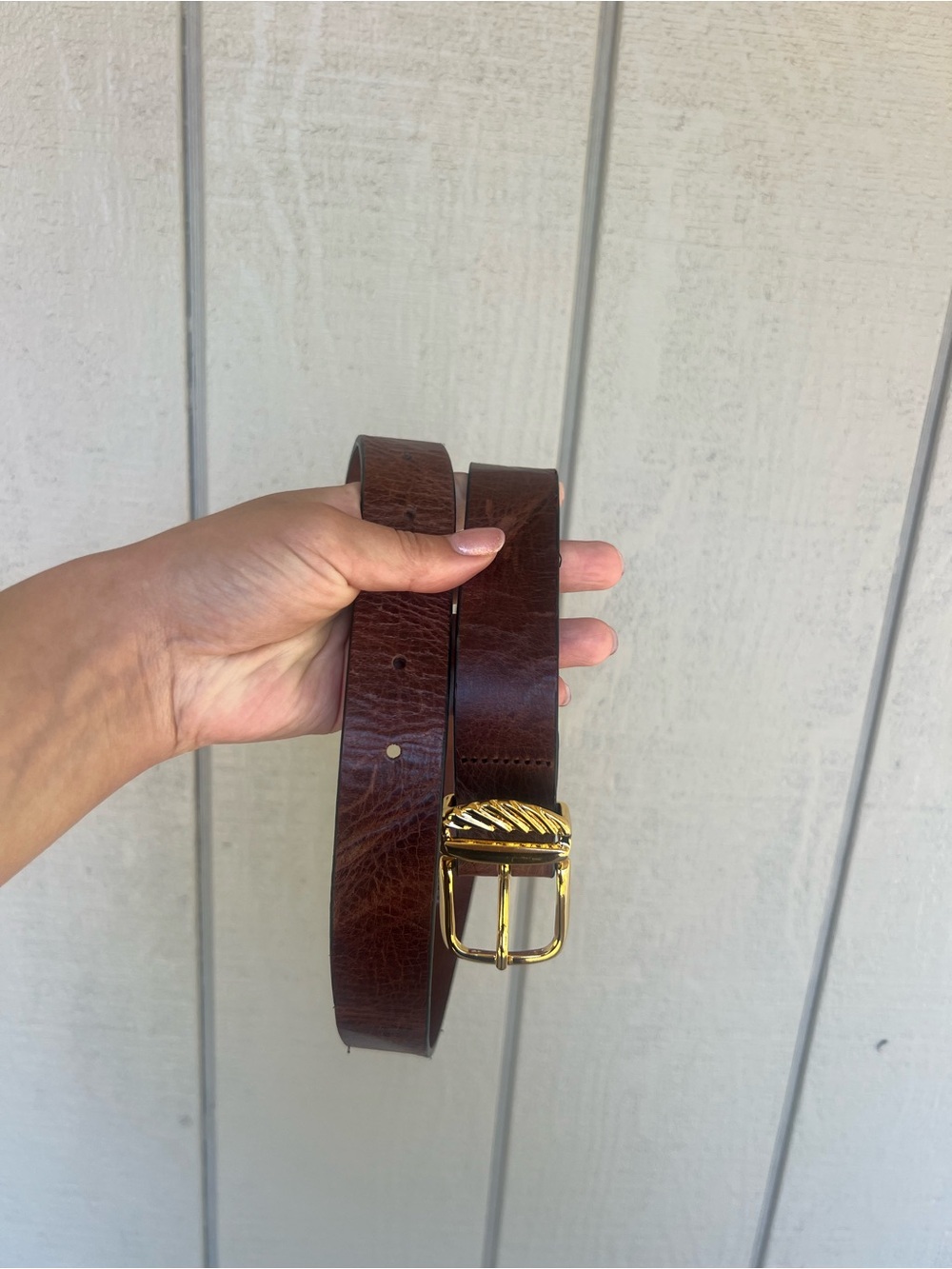 AUREUM Dark Brown Leather Women’s Belt with Gold Buckle